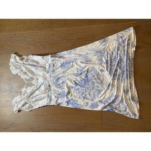 Soma Elegant White and Blue Floral Lace Dress XS